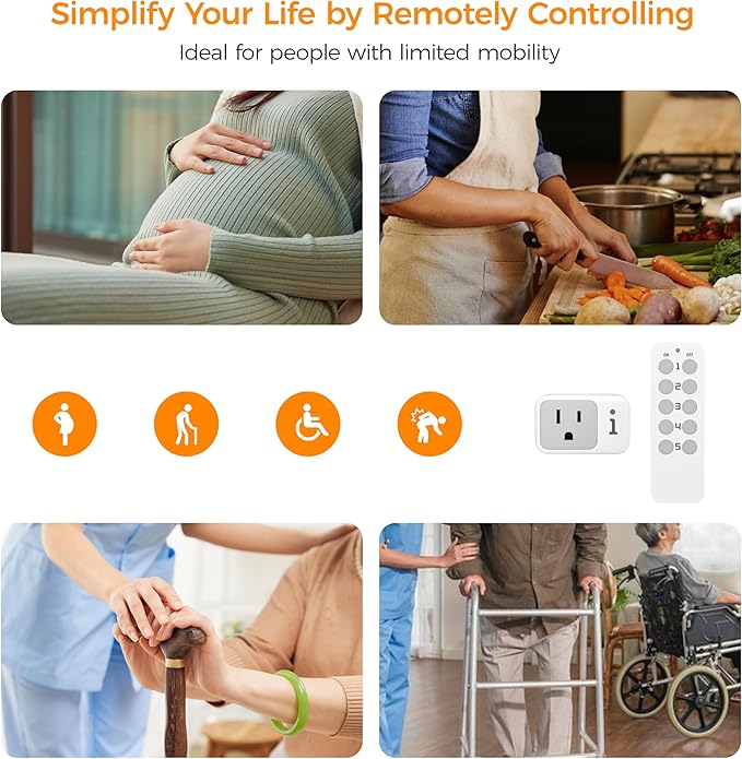 Wireless Remote Control Outlet, TESSAN Electrical Wall Plug with ON/Off Light Switch for Indoor String Lights, Lamps, Home Appliances, 100ft Range (2 Remotes + 5 Outlets)