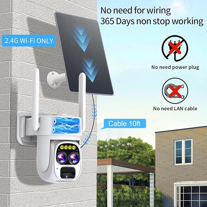 Security Cameras Wirelss Outdoor for Home Security, Alexa Cameras Solar Power,360 View Outside Camera,Motion Detection,10x Hybrid Zoom PAN Tile,IP-65 Weather Proof (1 Pack)