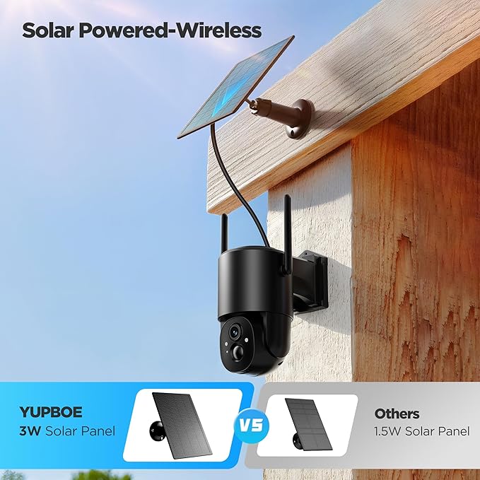 Security Cameras Wireless Outdoor Solar: Battery Cameras for Home Security WiFi Camera Outdoor Surveillance Camera PTZ 360° CCTV Cam System with Floodlight Color Night Vision PIR Sensor