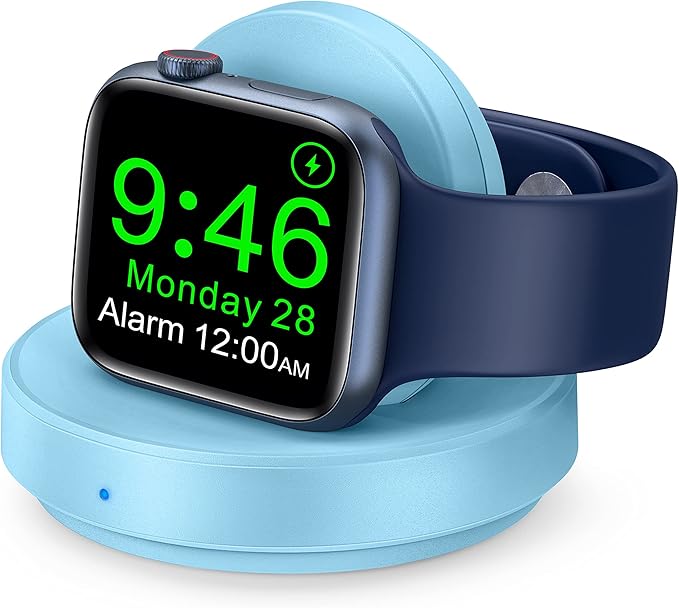 Portable Magnetic Charging Dock for Apple Watch, Wireless Fast Watch Charger Stand with Charging Cable,Support Nightstand Mode,Compatible with Apple Watch 10 9 8 7 SE 6 5 4 3 2/Ultra 2-Sky Blue