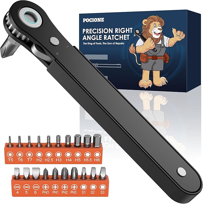 Tools for Men Gifts Right Angle Screwdriver: T5 T6 T7 Torx Star Bit & Ratchet Allen Wrench Drill Bit Set + Square Drive Bit & Small Ratcheting Wrench Screwdriver Set, Men Husband Dad Stocking Stuffers