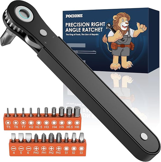 Tools for Men Gifts Right Angle Screwdriver: T5 T6 T7 Torx Star Bit & Ratchet Allen Wrench Drill Bit Set + Square Drive Bit & Small Ratcheting Wrench Screwdriver Set, Men Husband Dad Stocking Stuffers