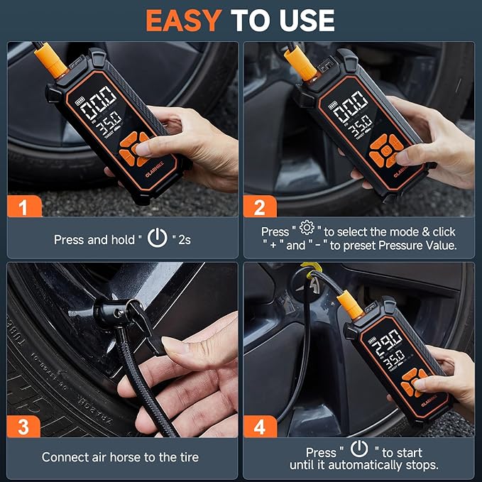 OlarHike Cordless Tire Inflator Portable Air Compressor, Ultra Fast Inflation, Air Pump for Car Tires, Pickup Truck, Motorcycle, Bicycle, Balls, Electric Pump with LED Light & Digital Pressure Gauge