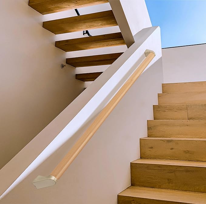 Handrails for Indoor Stairs,Railings，Outdoor Stairs Handrail，Modern Aluminum Handrail Set, Wall Mounted，Wall Return Bracket More Safety, Rust Free. (Cherry Wood Grain, 12 FT)
