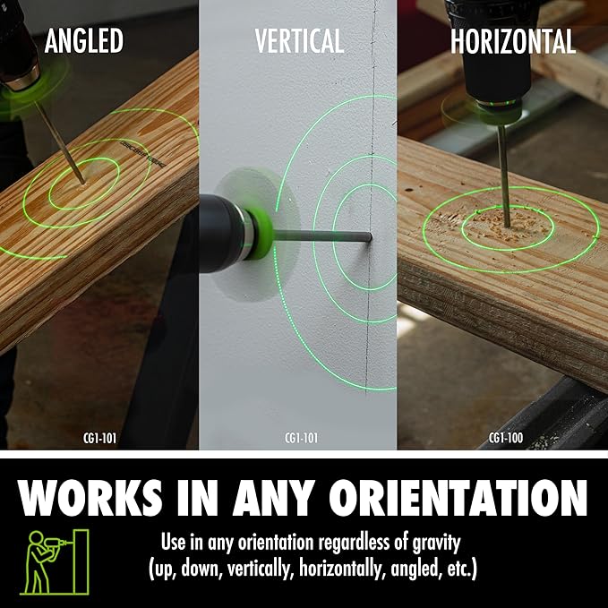 BullseyeBore Core CG1-101 Drill Guide for Straight Holes - Magnetic Drill Attachment with High Vis Green Laser for Visual Worksurface Alignment - Compatible with Common & Specialty Bits from 2” to 8”