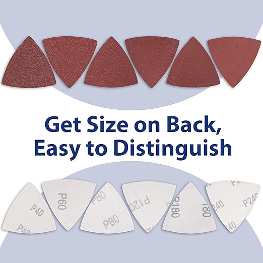 WORKPRO 150PCS Triangle Sanding Pads, 3-1/8 Inch Hook and Loop Fit for Oscillating Multi Tool, 40/60/80/120/180/240 Grit for Sanding, Grinding