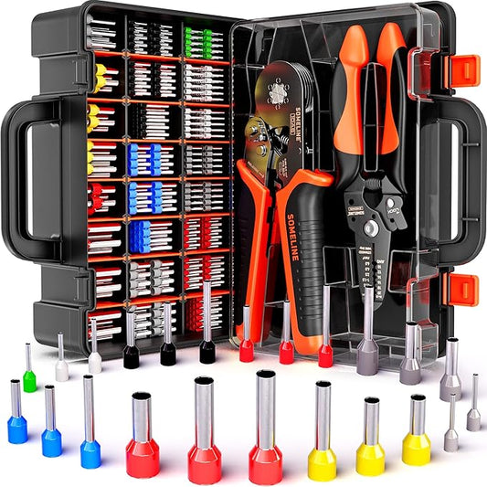 SOMELINE Ferrule Hexagonal Crimping Tool Kit, 23 Sizes Ferrules, 24-8 AWG Ferrule Crimper, with Ratchet Crimping Pliers and Wire Stripper, Hexagonal Crimp Pliers Ferrule Terminal Kit
