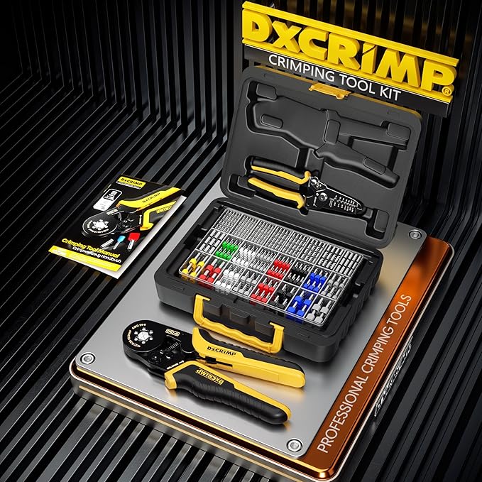 Ferrule Crimping Tool Kit with 24 Sizes Ferrules, Ratchet Pliers for AWG24-8, Hexagonal Wire Crimp Pliers for Professional Electricians and DIY, Durable and Easy to Use with Crimp Connectors