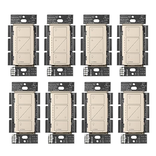 Lutron Caseta Original Smart Dimmer Switch (Lutron Smart Hub Required), for LED Lights, 150 Watt, Single-Pole/3-Way, No Neutral Required, PD-6WCL-LA, Light Almond, 8 Pack