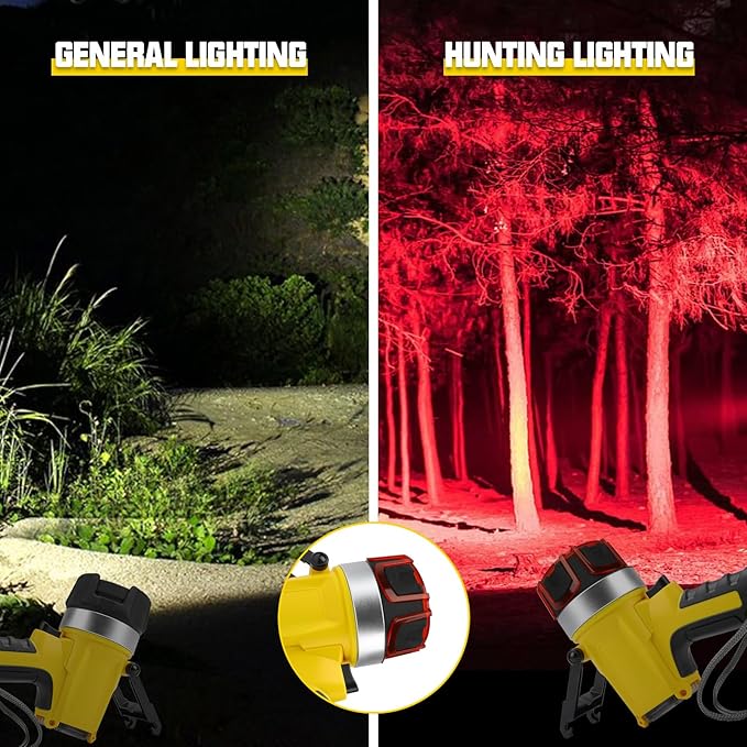 18W Spotlight Handheld Rechargeable Spotlight/Floodlight IP67 Waterproof Flashlight Super Bright 3500 Lumens with Foldable Stand and Detachable Red Lens