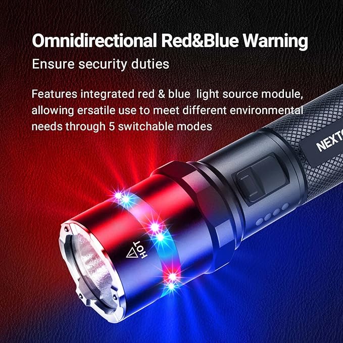 NEXTORCH P84 LED Police Flashlight, 3000 High Lumens Rechargeable Flashlight with Red and Blue Lights & Strobe & Ceramic Bead Broken Window for Night Duty, Outdoor Adventure, Daily Use