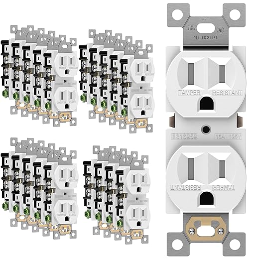 ENERLITES 20 Pack Duplex Receptacle Outlet, Tamper-Resistant Electrical Wall Outlets, Residential Grade, 3-Wire, Self-Grounding, 2-Pole,15A 125V, UL Listed, 61580-TR-W-20PCS, White