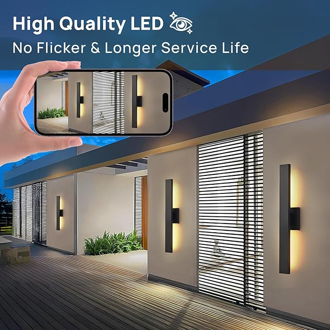 Upgraded 2-Pack 23.6in Black Long Modern LED Outdoor Wall Lights 3000K 4000K 5000K Dimmable Exterior Wall Sconce Outside Light fixtures for House Garage Front Door