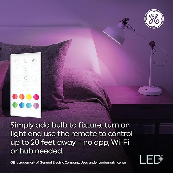 GE LED+ Color Changing LED Light Bulbs with Remote, BR30 Indoor Multicolor Floodlights, College Dorm Light, Dorm Room Essentials, 8.5W (3 Pack)