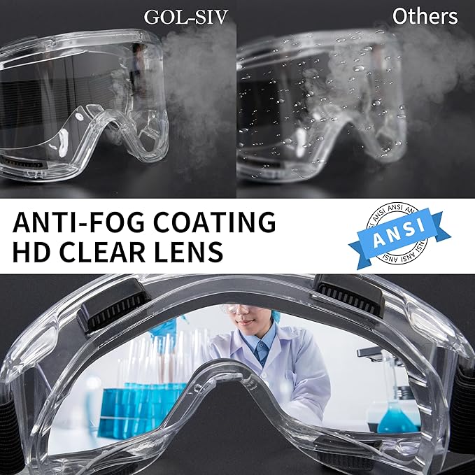 6 Pack Safety Goggles, ANSI Z87.1 Anti-Fog Lab Goggles, Adjustable Protective Eye Protection for Men