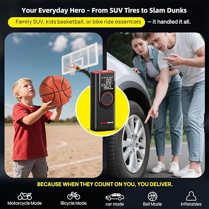 Tire Inflator Portable Air Compressor-3X Faster Inflation, 150PSI Air Pump for Car Tires with Digital Pressure Gauge/LED Light, Portable Tire Inflator for Car, Motorcycle, Bike, Ball