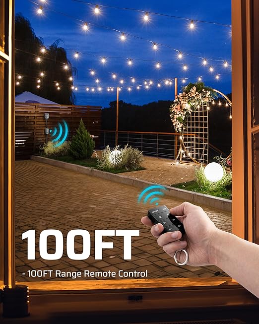 DEWENWILS Dusk to Dawn Dimmer Plug, 100FT Conrtrol Range Dimmable Timer, Compatible with Dimmable LED/Tungsten Bulbs, Waterproof Outdoor Dimmer for String Lights, Christmas Lights, FCC Certified