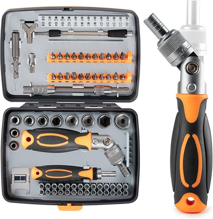 Ratcheting Screwdriver Set -68 in 1 Socket Set & Magnetic Screwdriver Bit Set with Rotatable Ratchet Handles