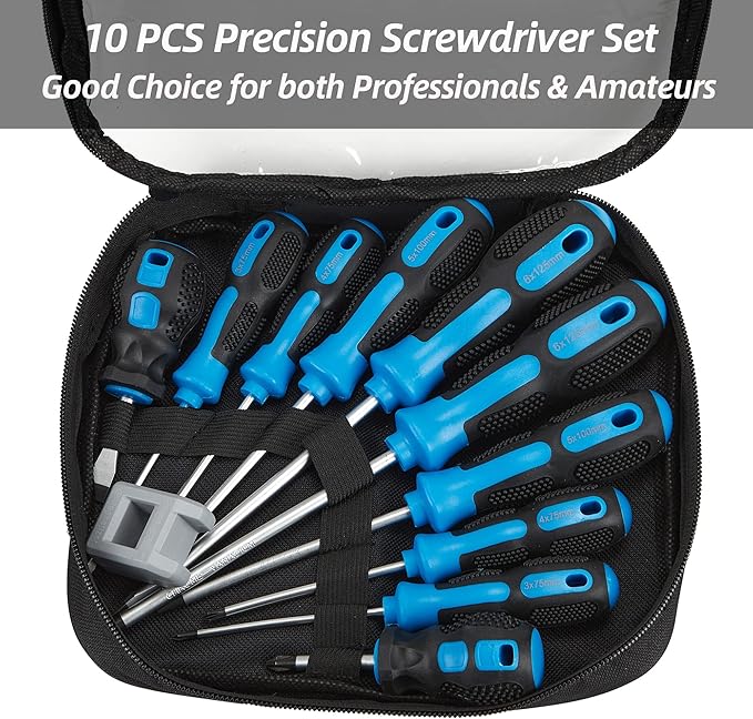 Magnetic Screwdriver Set 10 PCS,5 Phillips 5 Flat Head Precision Screwdriver, Professional Cushion Grip and Non-Slip for Repair Home Improvement Craft, Blue & Black