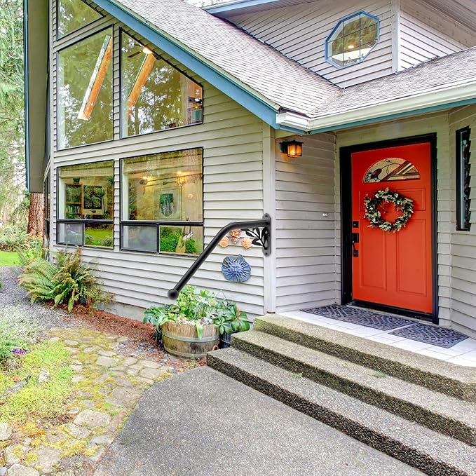 SELEWARE Fully Welded Staircase Handrail Iron Handrail Indoor Outdoor Steps Garage Railing Safety Grab Bar for Elderly Branch Shaped 24'' Length 1.3'' Dia