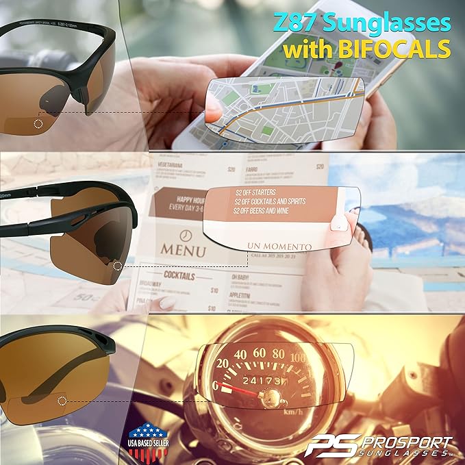 proSPORT Bifocal sunglass Safety Reader Z87 Wrap Around No Slip Grip +1.50 +2.00 +2.50 +3.00