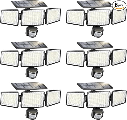 Philips Solar Security Light Outdoor 302 LED 1200lm，Solar-Powered Waterproof Wall-Mounted Flood Light w/PIR Motion Sensor, 3 Heads, IP65 Waterproof, 3 Modes 6 Packs