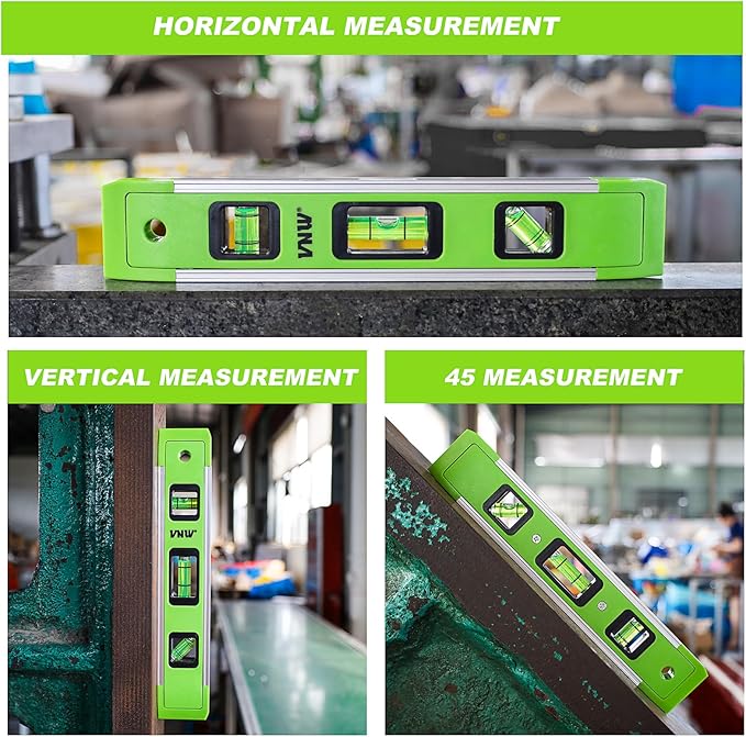 9 Inch Torpedo Level, Magnetic Bubble Level with 45°/90°/180° Bubble Vials, Shock Resistant Leveler Tool for Measuring (4)