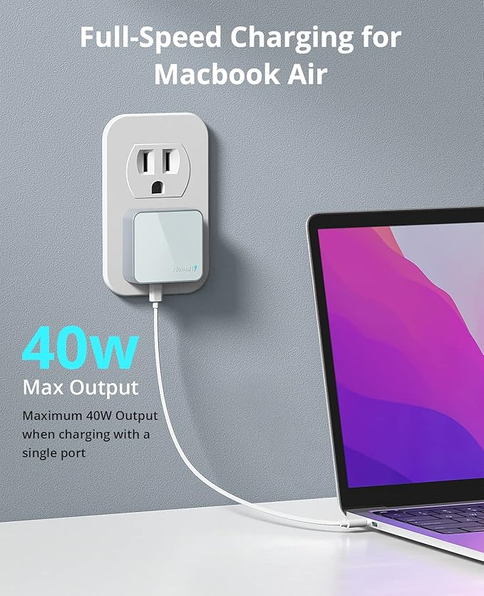 Nekmit Dual Port USB C Wall Charger, 40W PD Fast Charging USB C Wall Plug Adapter, Flat Thin Slim Charger Block for iPhone 14/14 Pro/14 Pro Max, Galaxy, MacBook Air, iPad, AirPods and More