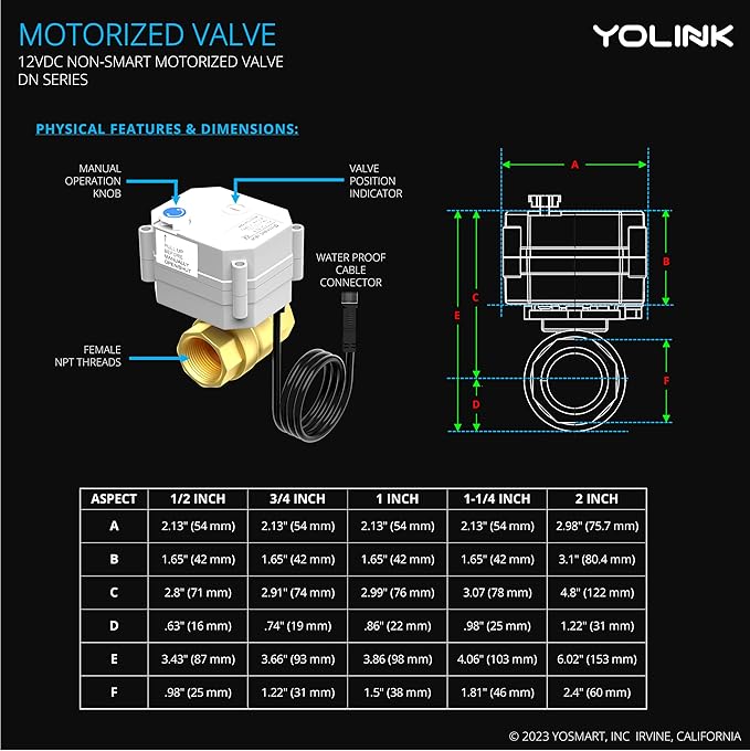 YoLink X3 Valve Controller Kit, 1-1/4" Brass Motorized Ball Valve, LoRa Long Range, 10+ Year Lithium, D2D with Leak Sensors & Fob, App Control & Schedules, Alexa/IFTTT/Home Assistant, Hub Required