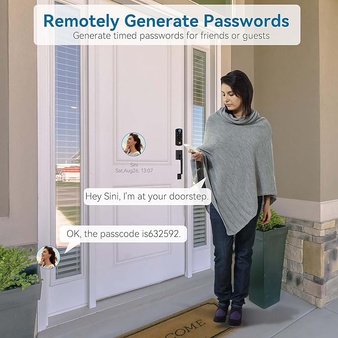 Keyless Entry Door Deadbolt with Handle Set, BEBASIA Fingerprint APP Smart Door Lock, Digital Keypad Bluetooth Deadbolt Lockset with Auto Lock Code Fob Black