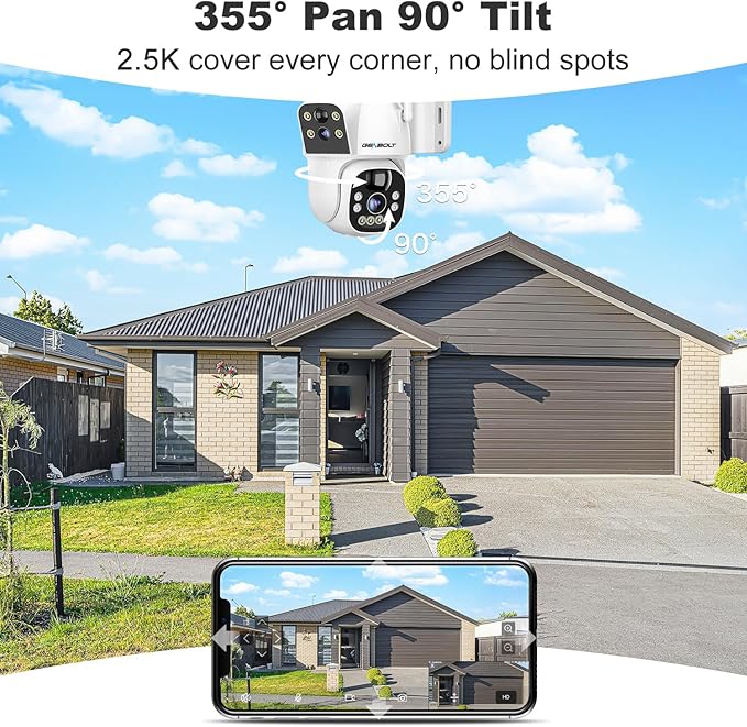 GENBOLT Solar WiFi Security Camera Outdoor Wireless, 8W 15600mAh Battery Powered Home Surveillance Cam CCTV with Dual View, Dual Lens Spotlight IP Cam with Color Night, PIR Detection