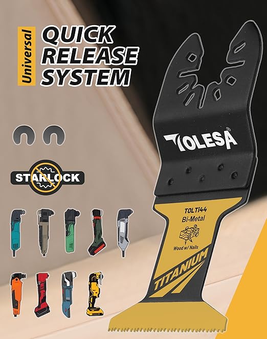 TOLESA 36 PCS Titanium Oscillating Tool Blades Kit, Multi-Purpose Set CR-V& Bi-Metal Oscillating Saw Blades for Wood, Metal, Wood, Plastic