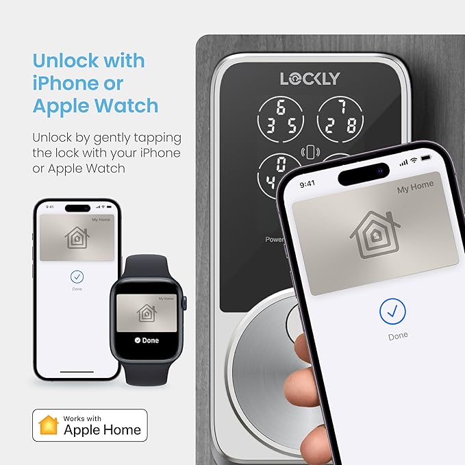 Lockly PIN Genie Pro Zeno Series Smart Lock, Keyless Entry Door Lock with Apple Home Key, Built-in Wi-Fi Keypad Deadbolt Locks for Front Door, App Remote Control, IP65 Weatherproof, Easy Installation