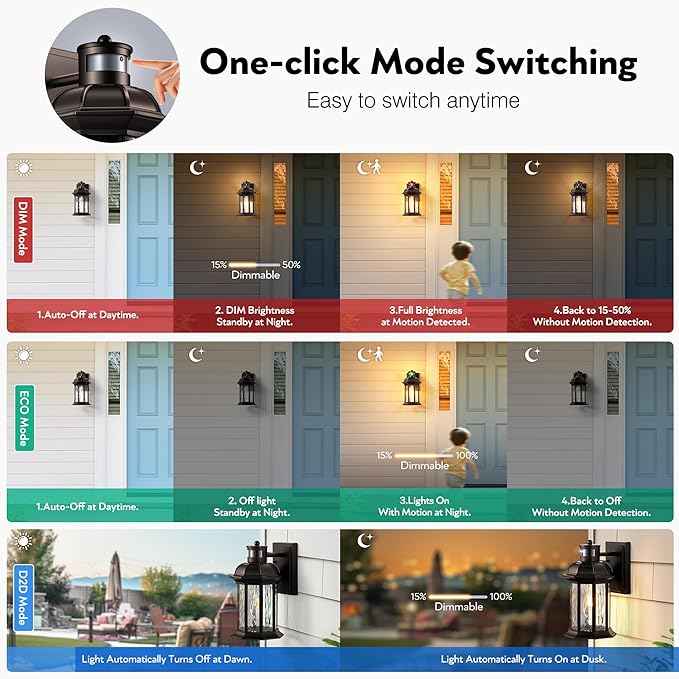 VIANIS Motion Sensor Outdoor Garage Lighting Fixture, Oil Rubbed Bronze Farmhouse Exterior Wall Mount Sconce for House, Waterproof Dusk to Dawn Front Porch ORB Outside Lantern for Patio