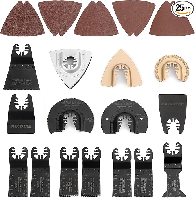 WORKPRO 25-piece Oscillating Multitool Accessories, Quick Release Oscillating Saw Blades to Cut Wood Metal Plastic, Fit Dewalt Worx Milwaukee Black&Decker Rockwell Makita Fein Craftsman