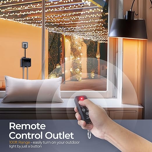 Outdoor Light Timer with Remote, TESSAN Timer Plug with 4 Outlets 100ft, Dusk to Down Countdown Sensor with Weatherproof Cover for Home, Garden