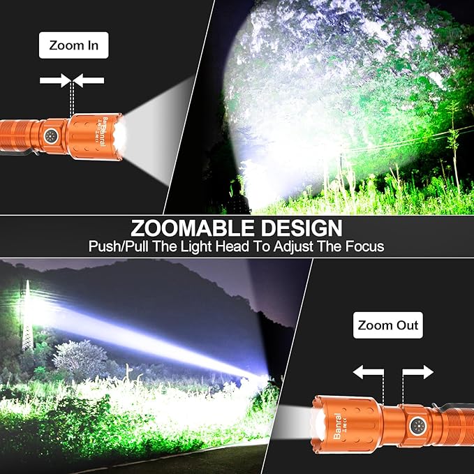 Flashlights High Lumens Rechargeable, Super Bright Long Range Small Powerful Flashlight, 6 Modes LED Tactical Pocket Waterproof Flash Light for Home Emergency (1, Orange)