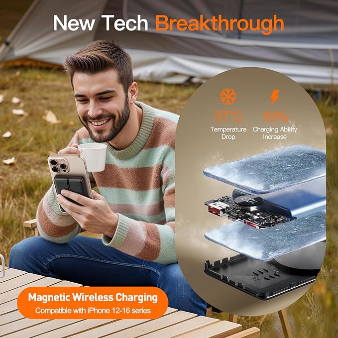 Magnetic Portable Charger, 16800mAh Wireless Power Bank, with 20W USB-C Fast Charging and LED Digital Display Magnetic Battery Pack, Compatible with iPhone 17/16/15/14/13/12 Full Series (2025)