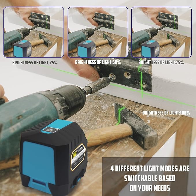 Laser Level, 100 feet Self Leveling Laser Level, Green Cross Line 360°,Laser Measuring Tool,4 Brightness Adjustment, Picture Hanging Manual Self Leveling, IP54 Waterproof Battery Carrying Bag Included