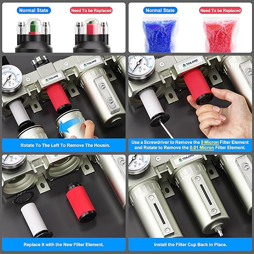 TAILONZ PNEUMATIC 3/4 Inch NPT Industrial Grade Three Stage Air Drying System, Coalescing Filter, 0-240PSI Desiccant Dryer and Air Regulator (Manual Drainage)