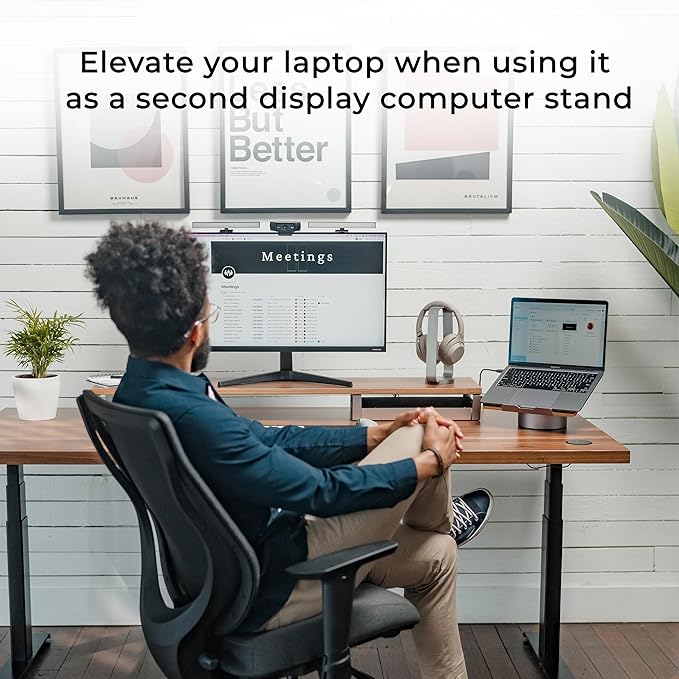 HumanCentric Laptop Riser for Desk in Black Walnut Wood Top and Space Gray Aluminum Base, Compatible with MacBook and Other Laptops Up to 16 Inches, Ergonomic Computer Holder, 25-Degree Angle Tilt