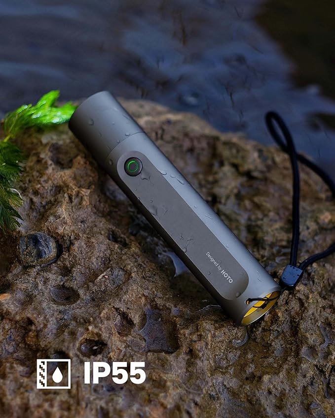 HOTO Flashlight Fit, LED Rechargeable, USB-C Charging, 3 Modes, Up to 24 Hours, 1500mAh, 280 Lumens, 656ft, IP55 Waterproof, Compact Flashlight Widely Used in Camping, Hiking, Emergency