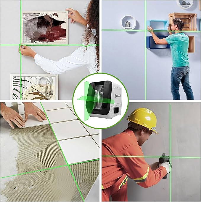 Self Leveling Laser Level, Green Cross Line Laser Level, Lazer Leveler Tool for Picture Hanging Construction Floor Tile Wall, Rotary Nivel Laser Magnetic Bracket Carrying Case Battery Included
