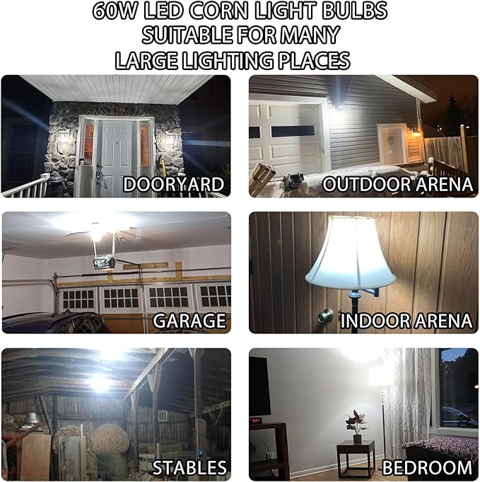 NS 2 Pack 7530 Lumen A19 60W LED Corn Light Bulbs E26 Medium Base 6500K Cool White for Home Garden Lighting Garage Backyard Office Household