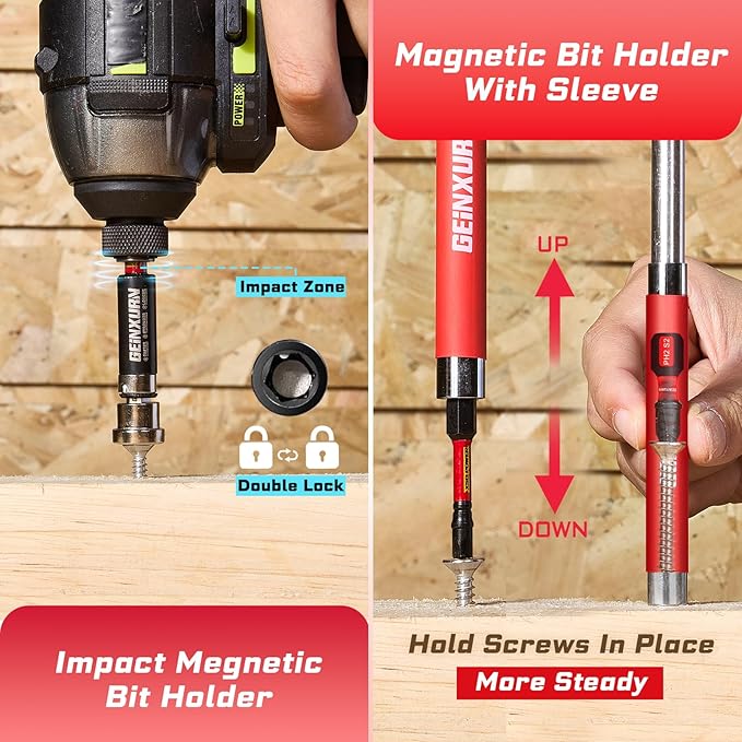 98Pieces 1”/2” Impact Screwdriver Bits Set, Magnetic S2 Steel (Phillips/Slotted/Square/Torx/Hex/Security Torx) Driver Bits Tips,Impact Bit Holder and Nut Driver with Grey Storage Box Case
