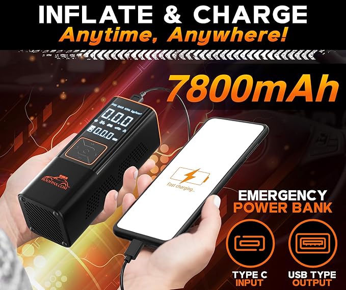 RoofPax Car Tire Inflator Portable Air Compressor 150 PSI Battery Powered 3x Faster Portable Tire Inflator for Car with Digital Pressure Gauge Auto Air Pump