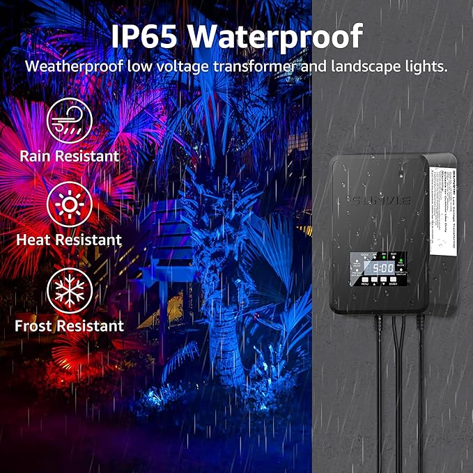 SUNVIE 12 Pack RGBW Color Changing Landscape Lights with 300W Low Voltage Landscape Transformer 12-24V LED Landscape Lighting Kit Waterproof Multicolor Spotlights for Christmas House Yard Tree Garden