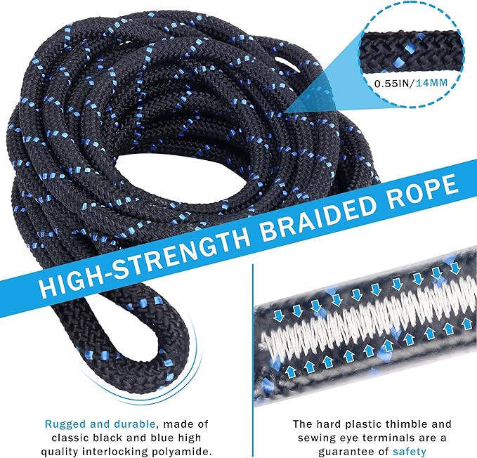 50FT Vertical Lifeline Assembly with Alloy Steel Anti-Panic Rope Grab Snap Hook Shock Absorb Lanyard, Fall Protection Rope Safety Climbing Equipment Roofing Safety Kit, CE ANSI OSHA Rated