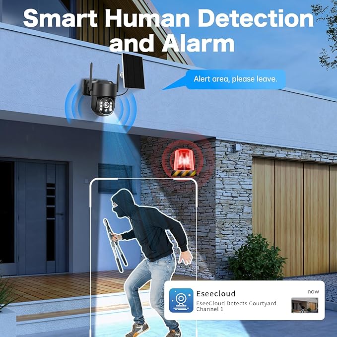 Solar Security Cameras Wireless Outdoor, 2K PTZ WiFi 4MP Indoor Security Camera for Home with Spotlight, PIR Motion Detection,Siren, Color Night Vision, 2-Way Talk, SD/Cloud Storage (ONE CAM)