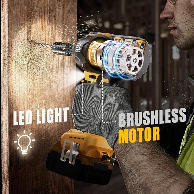 Impact Wrench Compatible with De-Walt 20V MAX Battery: 1/2 Inch Hog Ring Impact Driver High Torque - 600 Ft-lbs Cordless Impact Gun - Brushless Motor with LED Light And Blet Clip - Tool Only